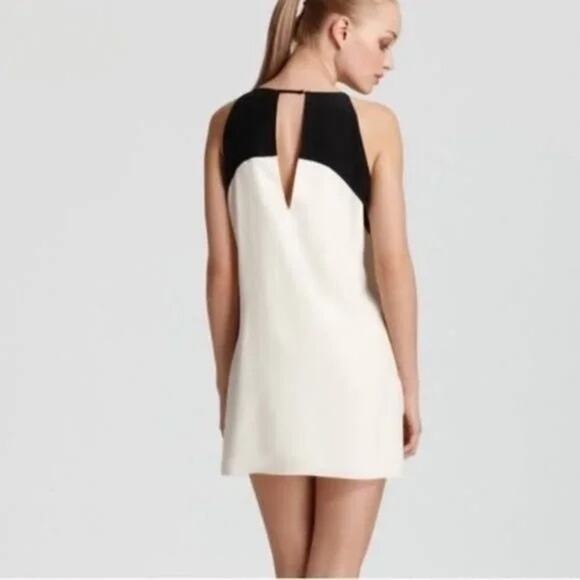 Parker Black Ivory Colorblock 100% Silk Crosby Dress Women's Medium High Neck - Picture 4 of 10